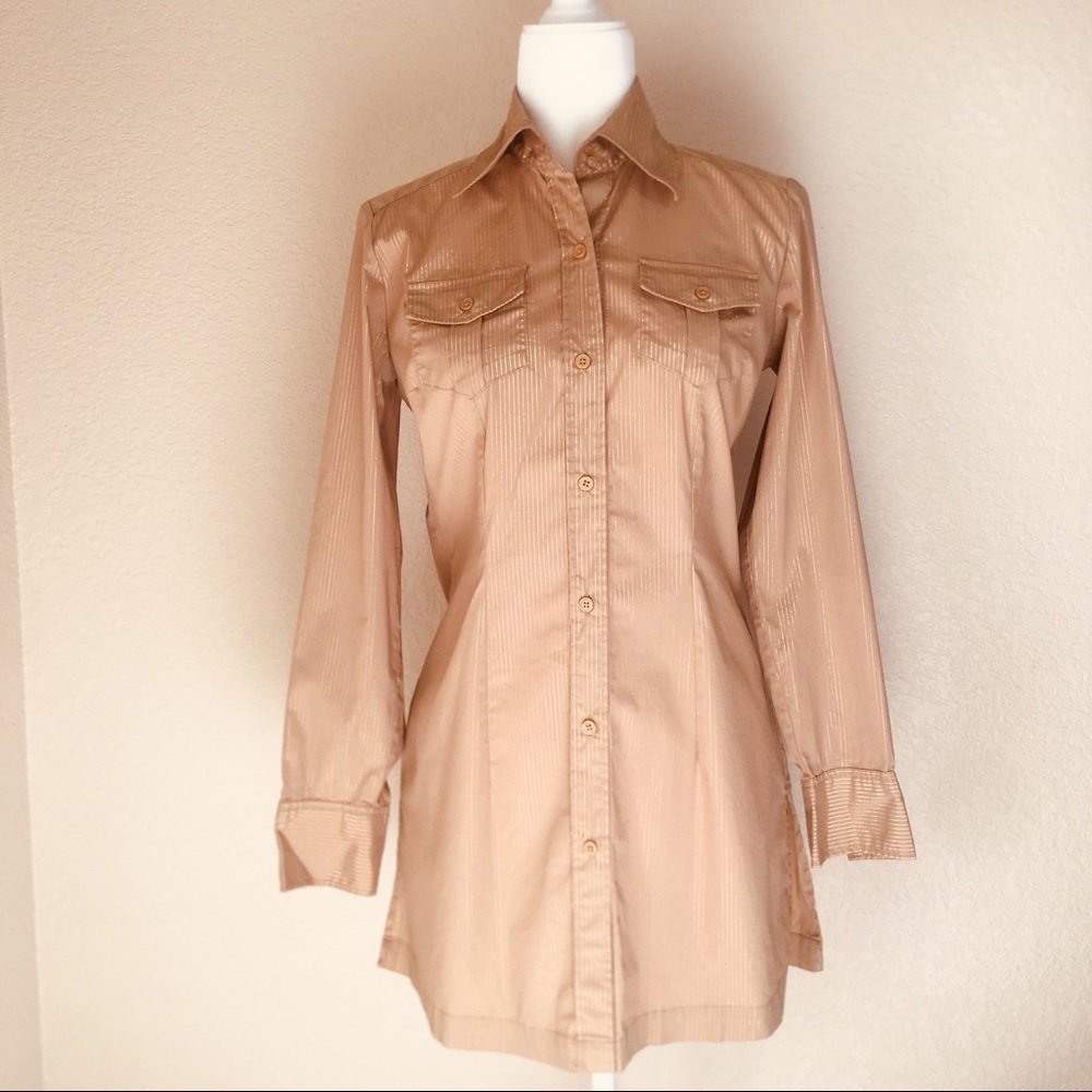 New York & Company Gold Pinstriped Top - S